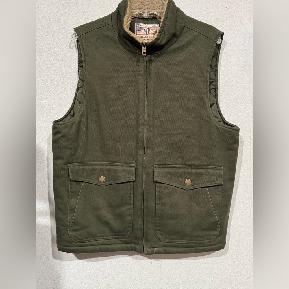 Green Canvas Vest with Sherpa Liner